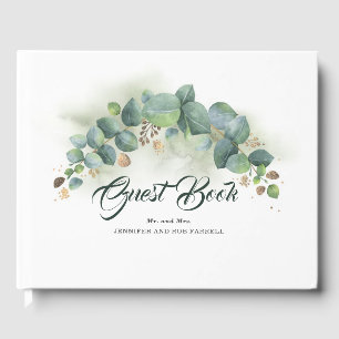 Eleganten Eucalyptus Greenery och Guld Löv Gästböcker