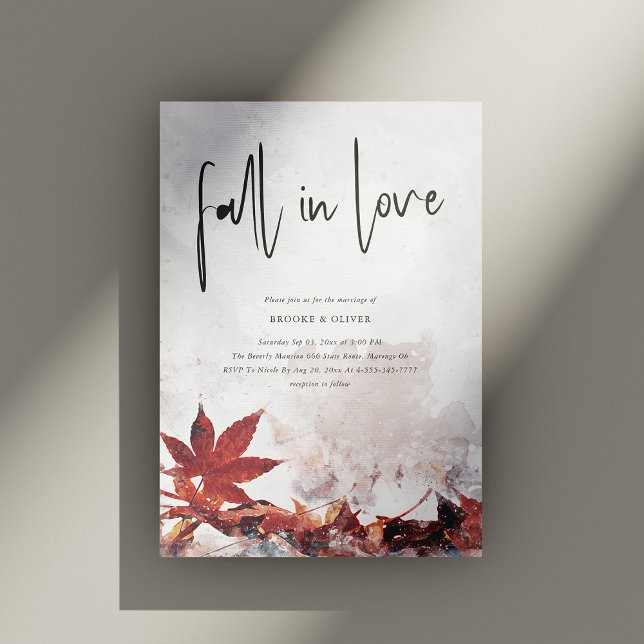 Eleganten "Fall in Kärlek" Maple Löv Bröllop Inbjudningar (Elegant 'Fall in Love' Maple Leaves Wedding Invitation Personalized)