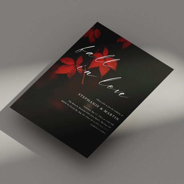 Eleganten "Fall in Kärlek" Red Maple Löv Bröllop Inbjudningar (Elegant 'Fall in Love' Red Maple Leaves Wedding Invitation)