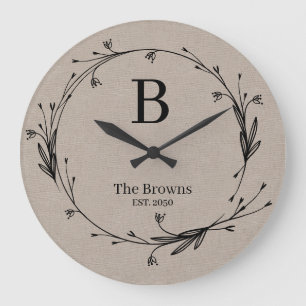 Eleganten Family Monogrammed Rustic Wildblomma Stor Klocka