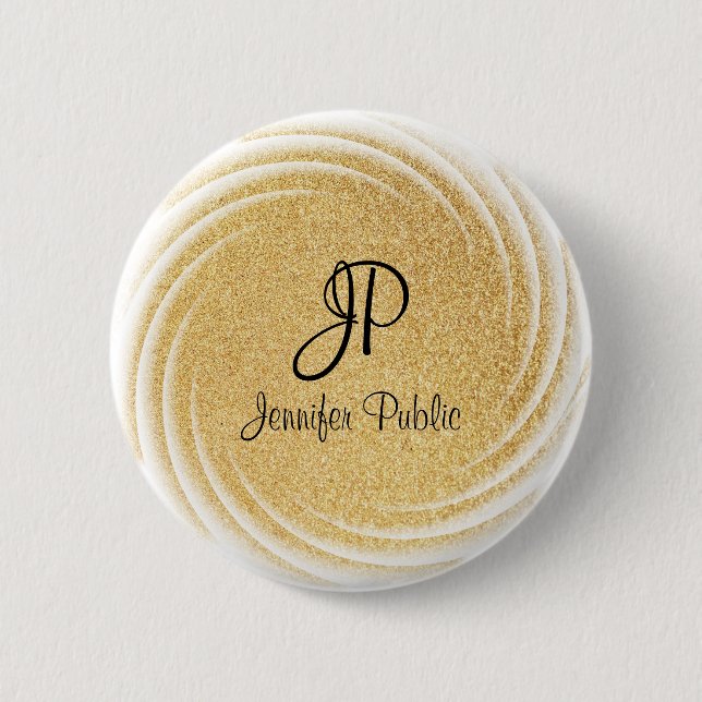Eleganten Faux Guld Glitter Titta i monogram-mall Knapp (Framsida)