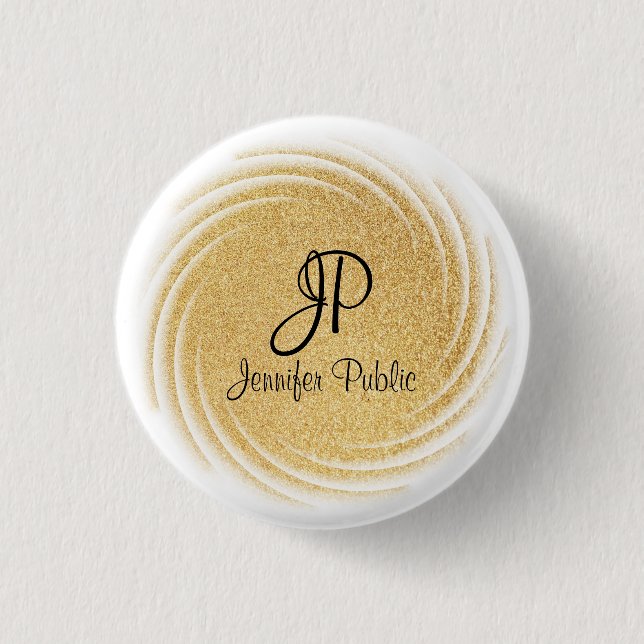 Eleganten Faux Guld Glitter Titta i monogram-mall Knapp (Framsida)