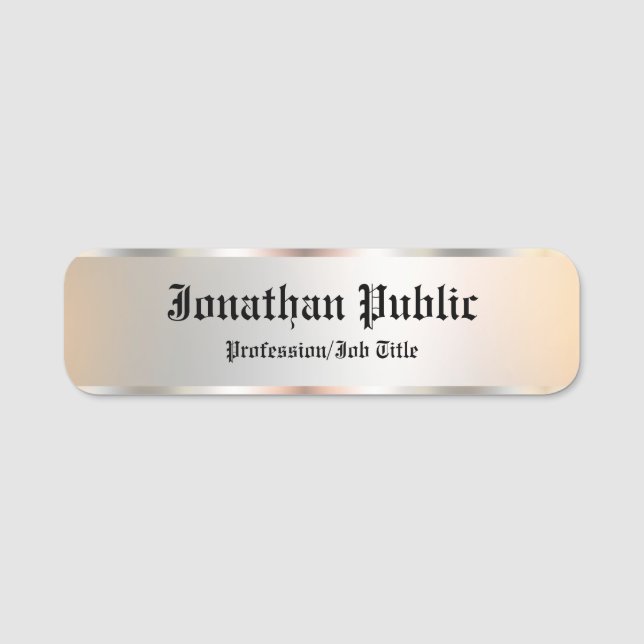 Eleganten Faux Silver Template Calligraphy Text Namnbricka (Framsida)