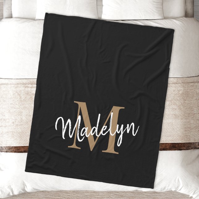 Eleganten Feminine Chic med svart monogram Guld Fleecefilt (Skapare uppladdad)