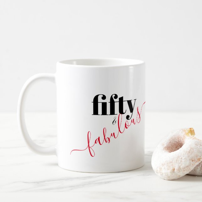 Eleganten Femtio och Fabulous Black and Red Script Kaffemugg (Med munk)