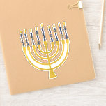Eleganten Festive Menorah Hanukkah Celestial Candl Klistermärken<br><div class="desc">Faux guld-foil menorah-ljus för Hanukkah firande. Den vismliga menorahillustrationen med vita stjärnor täckte celestialljus på ett fingerat guld-menorahstativ. Menorah elegant Starry Hanukkah illustrerade designgåvor och pappra produkter.</div>