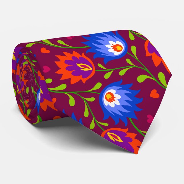 Eleganten Fet färglöst mexikanskt Stil-Blommönster Slips (Rullad)