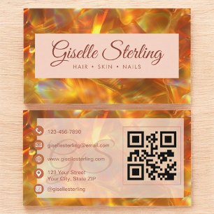 Eleganten Fire Opal Stone Modern Amber QR-kod Visitkort