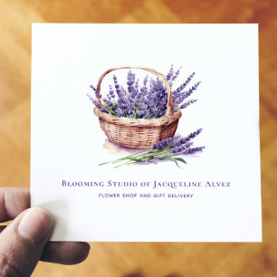 Eleganten Florist Watercolor Lavender Fyrkantigt Visitkort