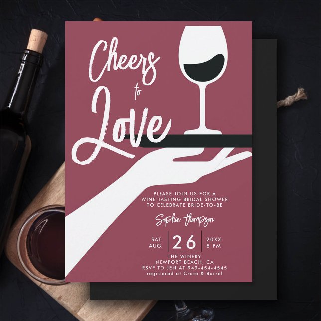 Eleganten för Avslappnad för provgjutning av vin W Inbjudningar (wine tasting bridal shower invitation red wine winery vintage retro minimalist)
