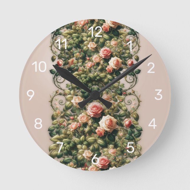 Eleganten för Blommigt av havsviner i shabby chic  Rund Klocka (Framsida)