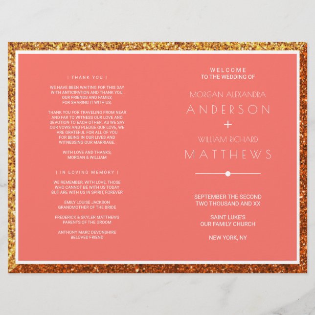 Eleganten för Coral Bröllop Ceremony-programmet (Framsida)