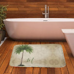 Eleganten för den tropiska Vintagen Handflatan Trä Badrumsmatta<br><div class="desc">Elegant handflatan träd är en del av den kanopi som du fick i början eller i början av familjen. Elegantens utformning av tropisk Vintage. Handflatan träd ligger i bakgrunden till champagnemarmor.</div>