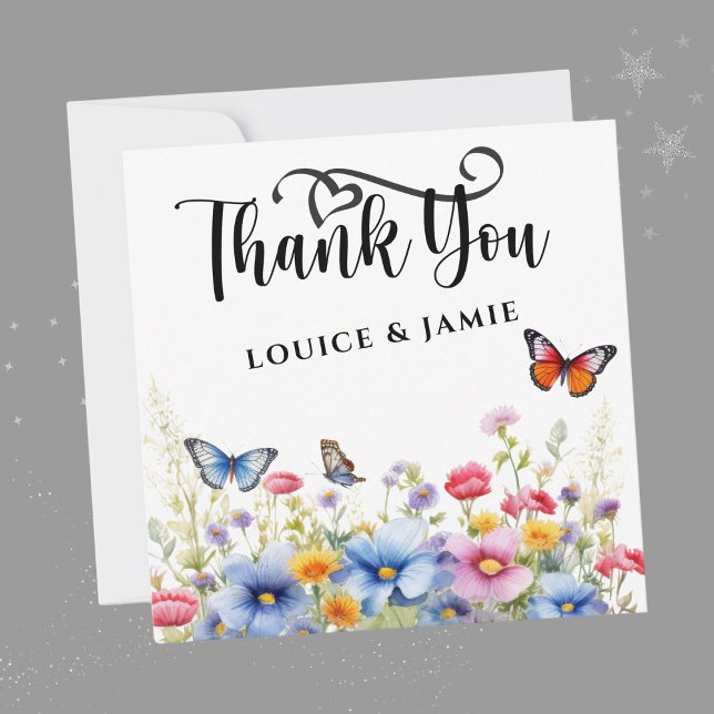 Eleganten för jokerblommor - enkelt, enkelt - tack (Wildflowers Elegant Simple Flat Thank You Card)