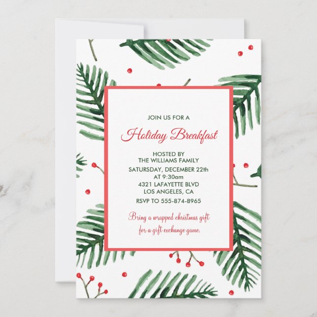 Eleganten för julfrukost-inbjudan Evergreen Inbjudningar (Framsida)