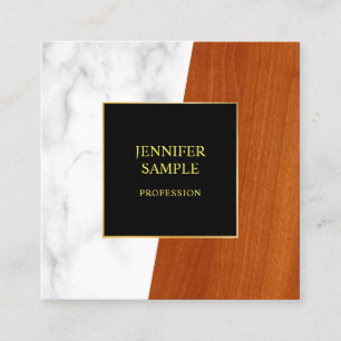 Eleganten för mallen Luxury Marble Wood Black Guld Fyrkantigt Visitkort
