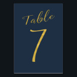eleganten för marinen bröllop i bordsnumren guld,  bordsnummer<br><div class="desc">Faux guld foil formella calligraphy-skript bröllopsmottagningskort bord. Den blå bakgrunden färg i flottan är redigerbar. Du kan ändra den när du trycker på knappen CUSTOMIZE. Du hittar hela nummerserien (1 - 50) här: http://bit.ly/2sLMaFh Om du behöver hjälp kontaktar du mig genom butiken nedan.</div>