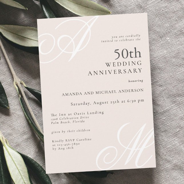 Eleganten för  Rosa, 50-årsjubileum Inbjudningar (Available as printed or digital download invitations!)