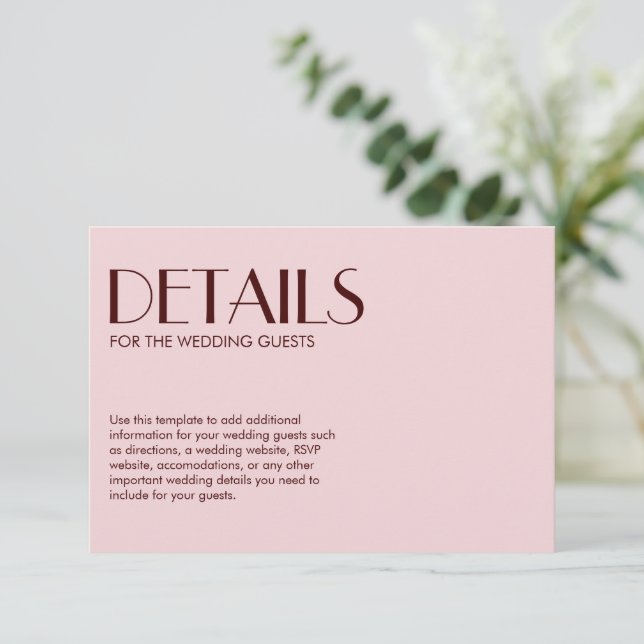 Eleganten för rosa av blek och chic i bröllop tilläggskort (Stående Fram)