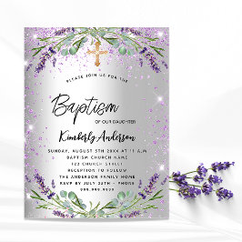 Eleganten för silver violetta sparkler i Baptism l Inbjudan Vykort