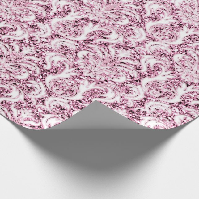 Eleganten för vit skugga i metall Glitter Rosa ros Presentpapper (Hörn)