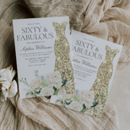 Eleganten för vita blommor i guld, 60:e födelsedag inbjudningar