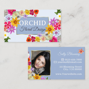 Eleganten Fotomall Wildblommor Guld Light Blue Visitkort