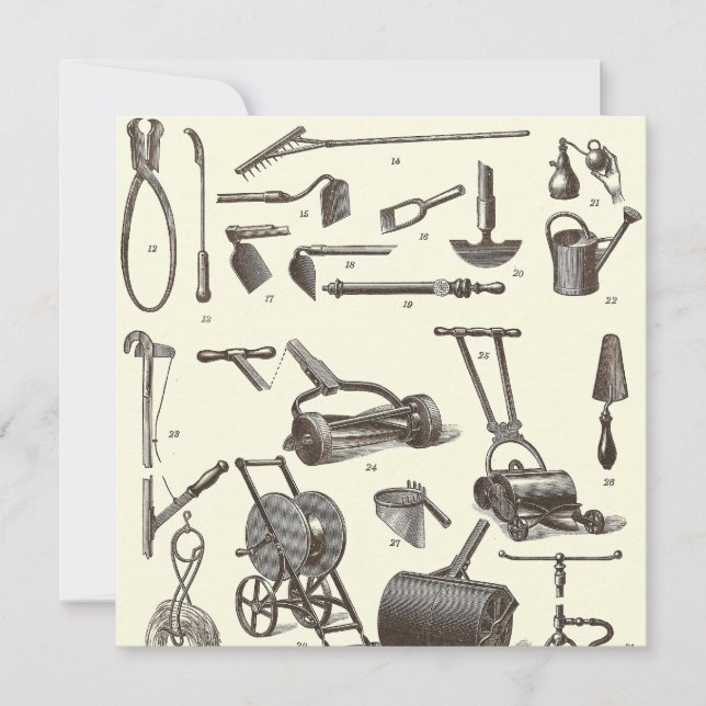 Eleganten Gardener - Antique Garden Verktyg Inbjudningar (Framsida)