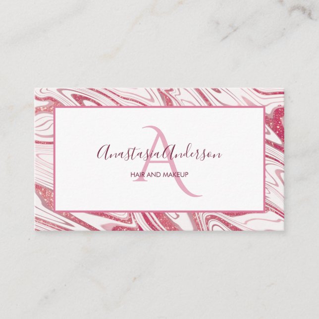 Eleganten Gire Rosa White Marble Glitter Visitkort (Framsida)