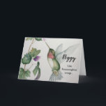 Eleganten glatta födelsedagen Friend Hummingbird V Kort<br><div class="desc">Din älskade vän kommer att bli glad över det här hummingbird-färgkortet på födelsedagen. Hon kommer att beklaga citatet: "Som hummingbird vingar är kärlek en glatt gåva." Elegantens utformning skapades från min ursprungliga teckning i mjuk färg av rosa och grönt. Perfekt för en kvinna som värdesätter glädjen hos fåglar, trädgårdar och...</div>
