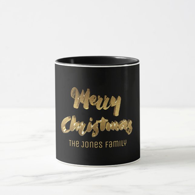Eleganten god jul Black Guld Text Typography Mugg (Center)