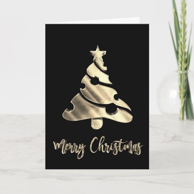 Eleganten god jul Träd Black och Guld Helgkort (Framsida)