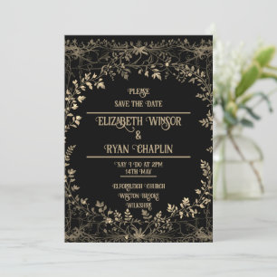 Eleganten Golden Blommigt Black Spara Datumet