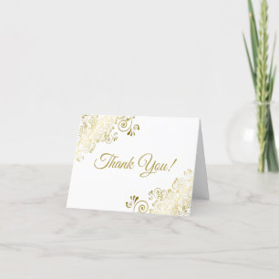 Eleganten Golden Frills skript Simple White Bröllo Tack Kort