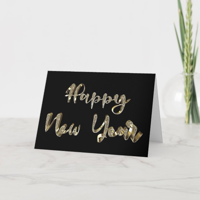Eleganten gott nytt år Modern Black och Guld Helgkort (Framsida)