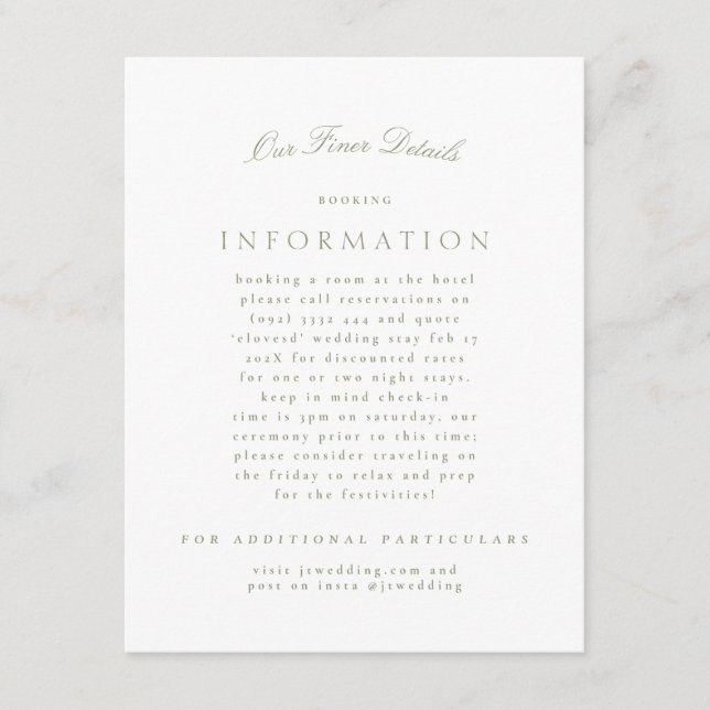 Eleganten Grönt - Klassisk  - Bröllop Tilläggskort (Framsida)