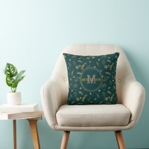 Eleganten Guld Arch i jul - modern monogramGrönt Kudde