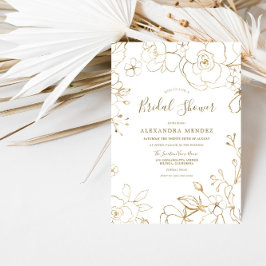 Eleganten guld Blommigt Vit modern Möhippa Inbjudningar