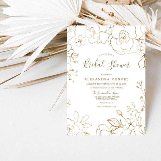 Eleganten guld Blommigt Vit modern Möhippa Inbjudningar (Skapare uppladdad)
