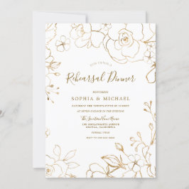 Eleganten guld Blommigt Vit modern repetitionsmidd Inbjudningar