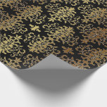 Eleganten Guld Damask Black Script Presentpapper<br><div class="desc">Gorgös guld-damm på papper svart bakgrundsförpackning. Ren elegans! Underbar för en födelsedag,  bröllop,  årsdag,  möhippa.</div>
