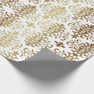 Eleganten guld Damask White Script Presentpapper
