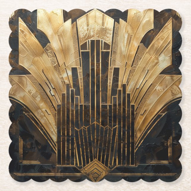 Eleganten Guld i BeSnyval Retro Art Deco Black Underlägg Papper (Framsida)