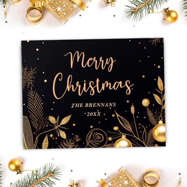 Eleganten Guld i julfesten Helg Vykort (Christmas Festive Merry Gold Elegant Holiday Postcard)