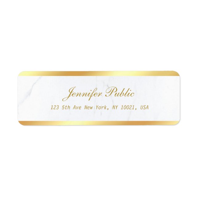 Eleganten guld Vit marble CalliGrapcs-skript Returadress Etikett (Framsidan)