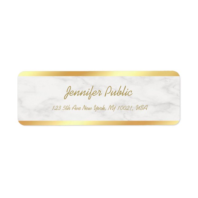Eleganten guld White Marble Calligraphy  Coola Returadress Etikett (Framsidan)