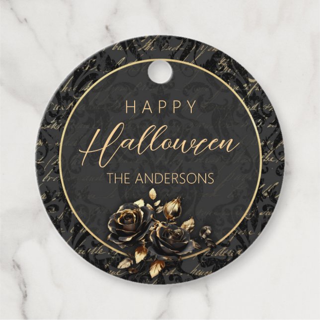 Eleganten Halloween, den gotiska svarta dammen gul Gåvor Etiketter (Framsida)