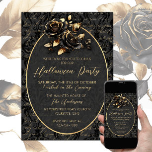 Eleganten Halloween, den gotiska svarta dammen gul Inbjudningar