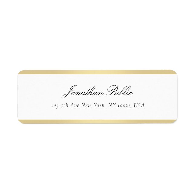 Eleganten Handskrift Guld White Simple Template Returadress Etikett (Framsidan)
