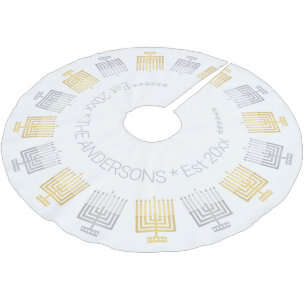 Eleganten Hanukkah Modern Guld och Silver Tone Julgransmatta Borstad Polyester